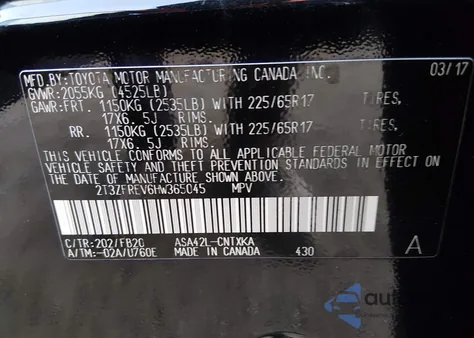 2017 Toyota Rav4 Le z USA, uszkodzony, nr VIN 2T3ZFREV6HW365045